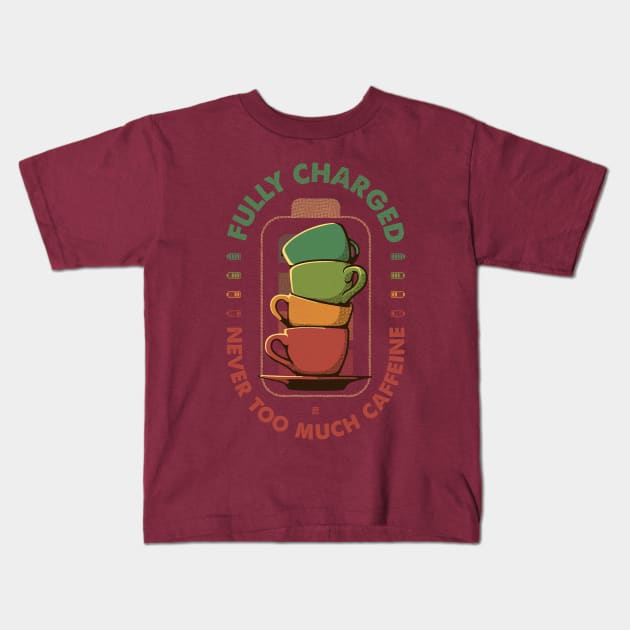 Fully Charged Morning Coffee Addicted Kids T-Shirt by raffaus